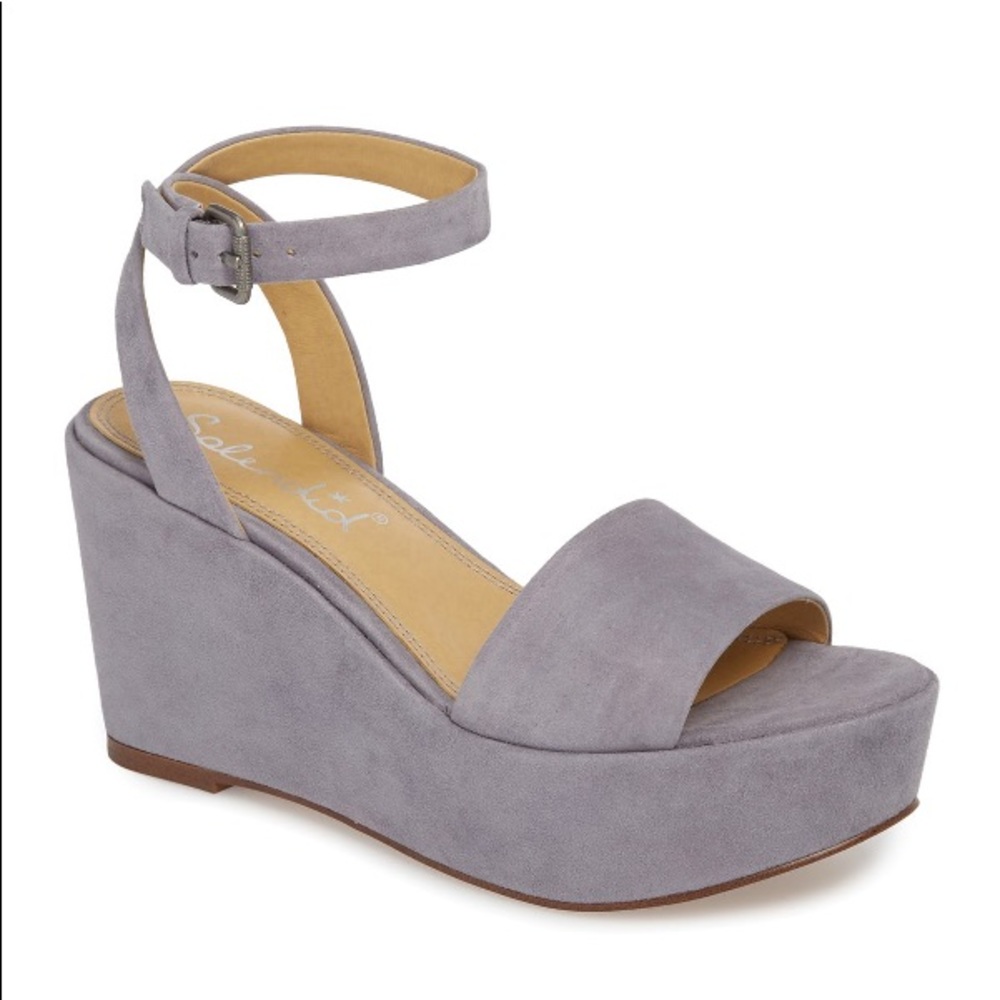 NWT Splendid Felix Grey Lavender Suede Platform Wedges 10